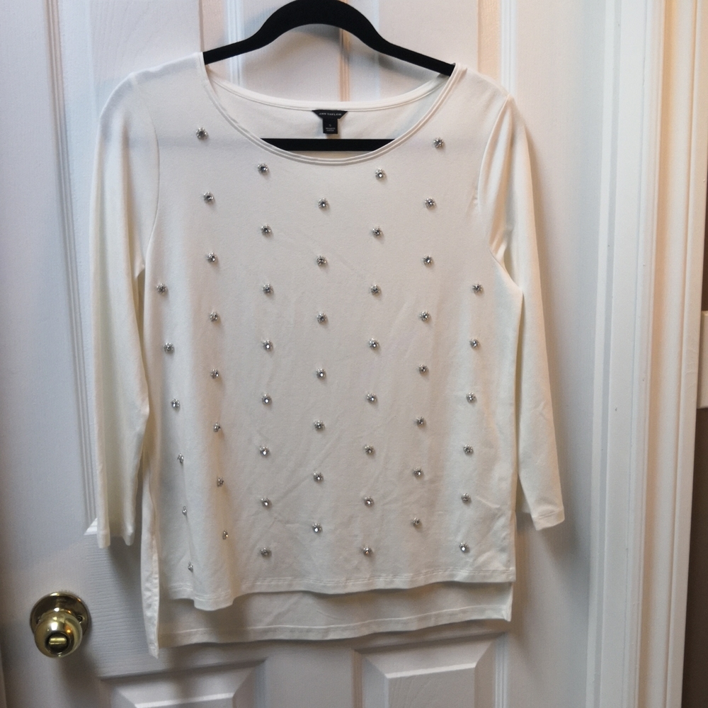 Ann Taylor Cream Top with Embellishments size small